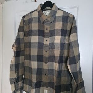 Abercrombie & Fitch Men's Checkered Shirt - Navy and Beige